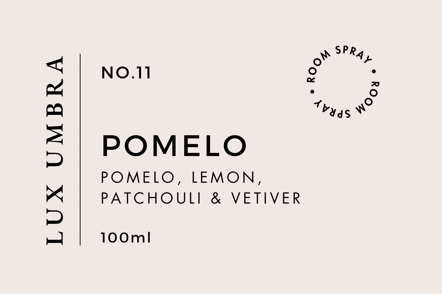 A room spray label for a scent called Pomelo by Lux Umbra.
