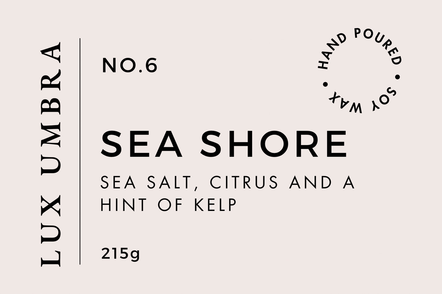A candle label for a candle called sea shore