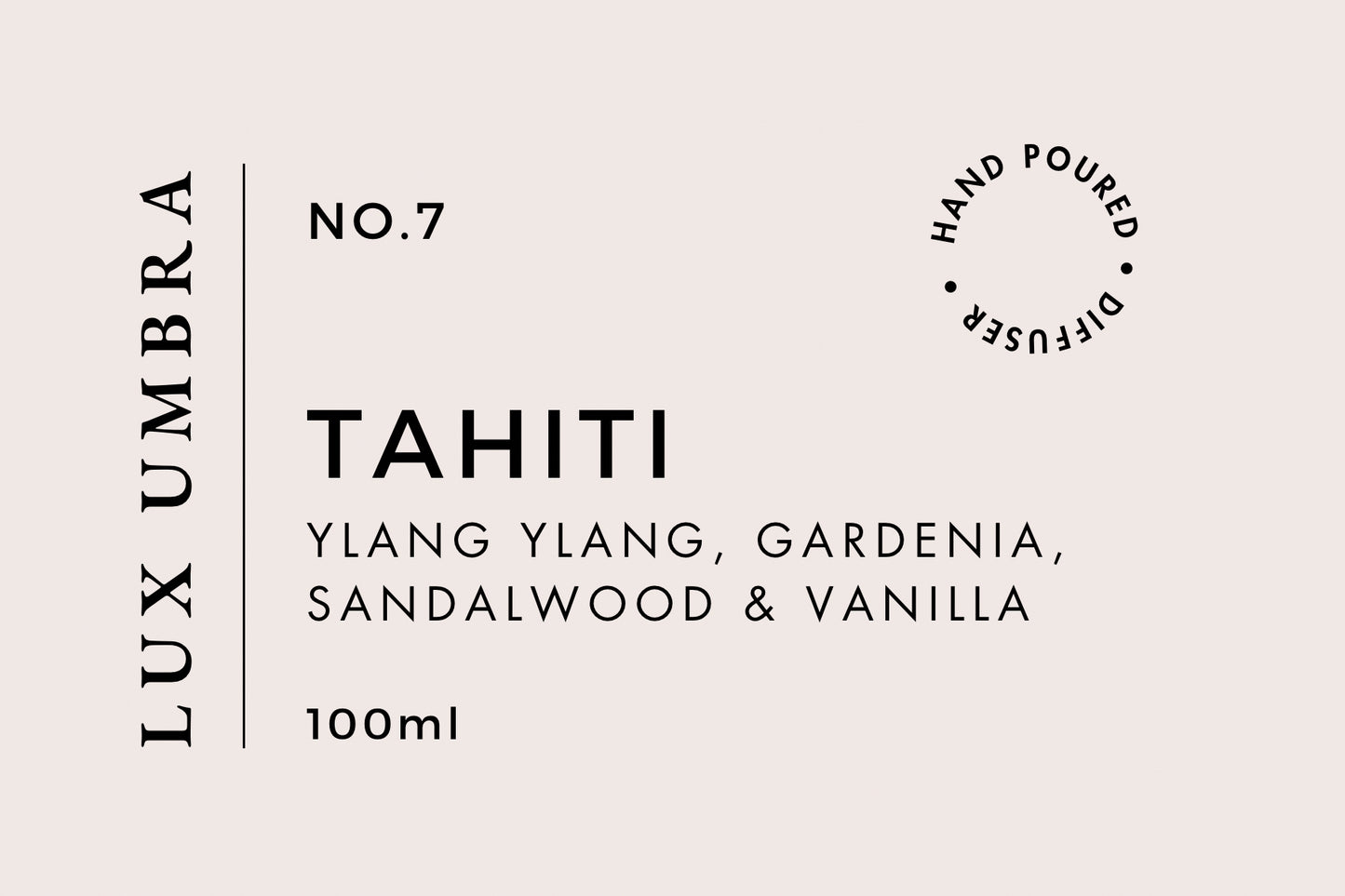 Diffuser label for a scent called Tahiti by Lux Umbra