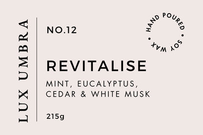 Candle label for a candle called revitalise 