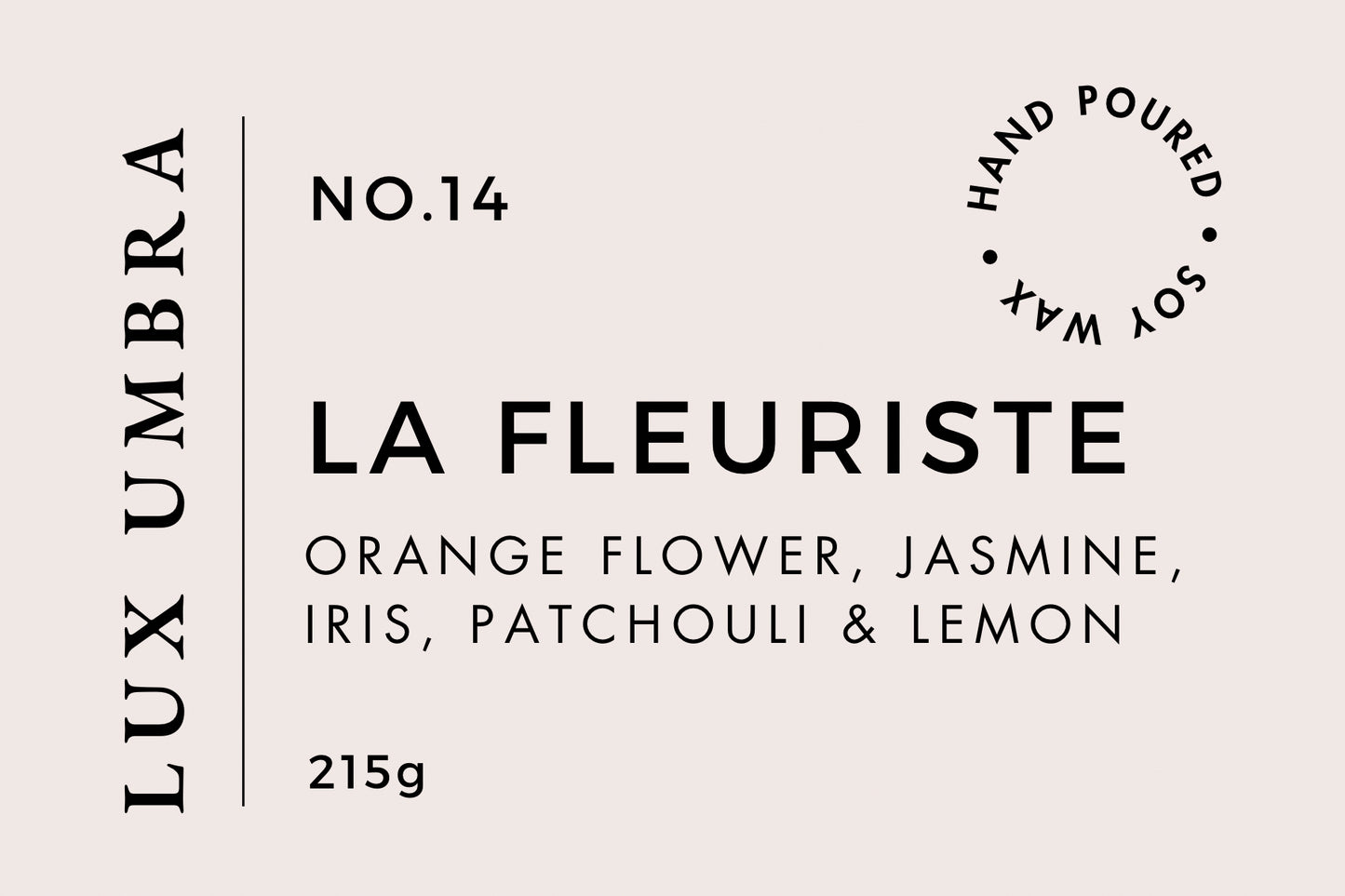 Product label for 'La Fleuriste' by Lux Umbra with ingredients listed.