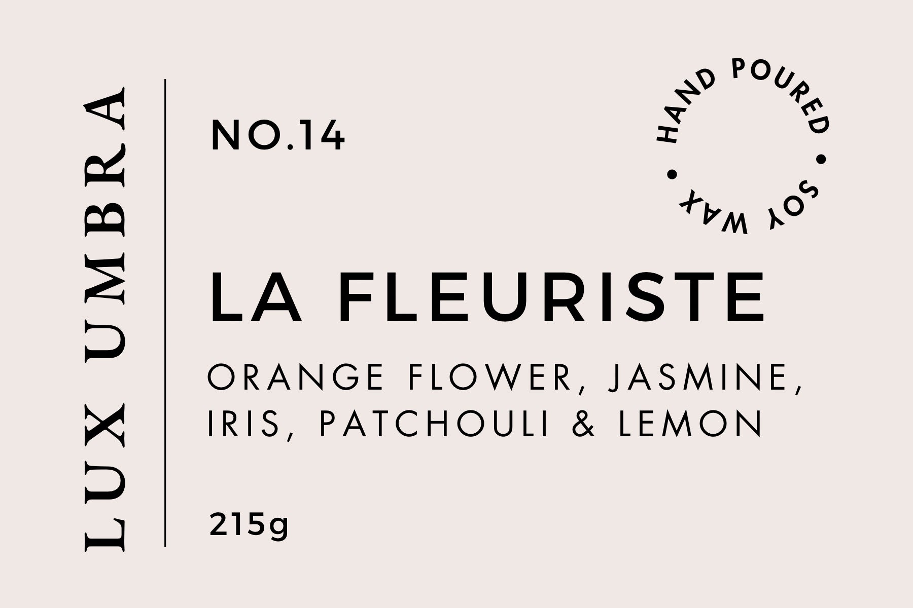 Product label for 'La Fleuriste' by Lux Umbra with ingredients listed.