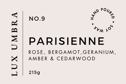 A candle label for a candle called Parisienne 