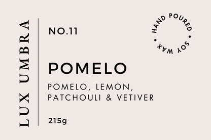 A candle label for a candle called Pomelo.