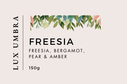 Candle label for a freesia scented candle