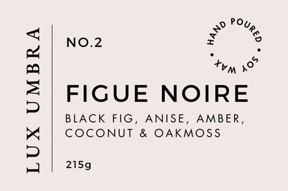 A lux Umbra candle label for a scent called figue noire